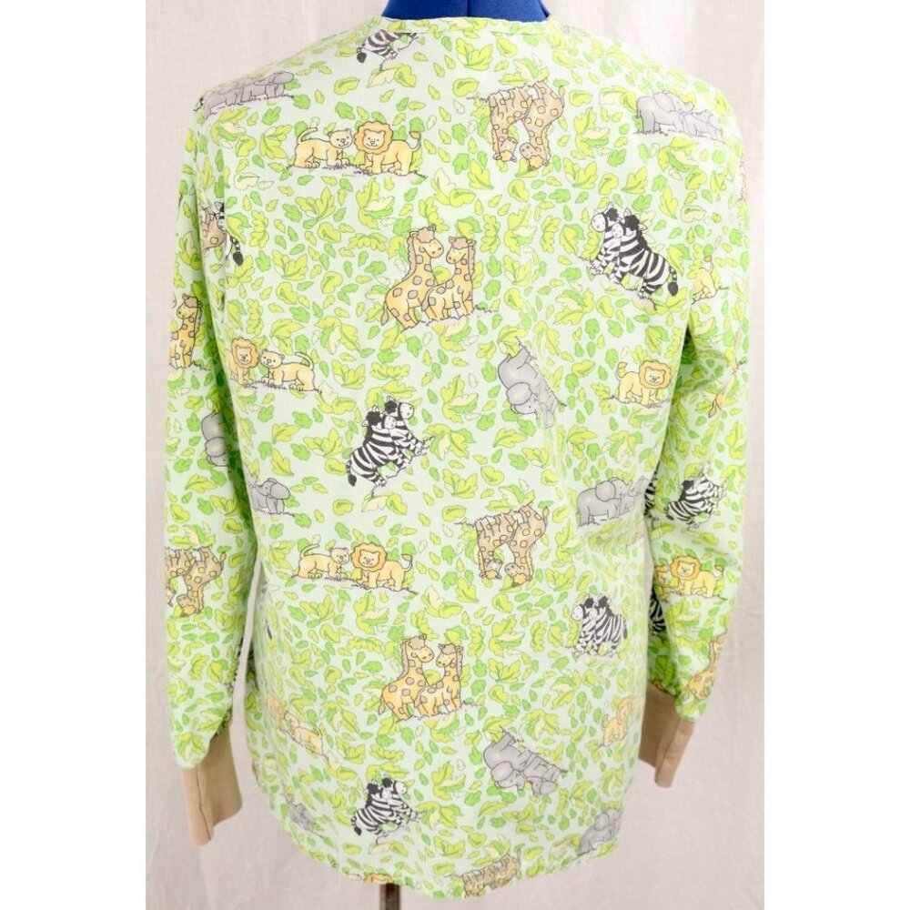 Melrose Mayhill Scrub Top Women's XS Green Safari Animal Leaf Print Medical VTG - Picture 3 of 10